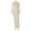 Backless Button-Front Long Sleeve Dress - Apricot / L - Women¡¯s Dresses