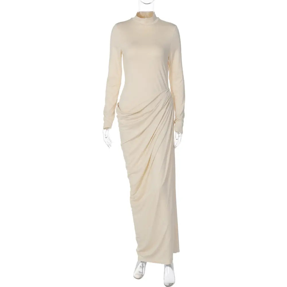 Backless Button-Front Long Sleeve Dress - Apricot / L - Women¡¯s Dresses