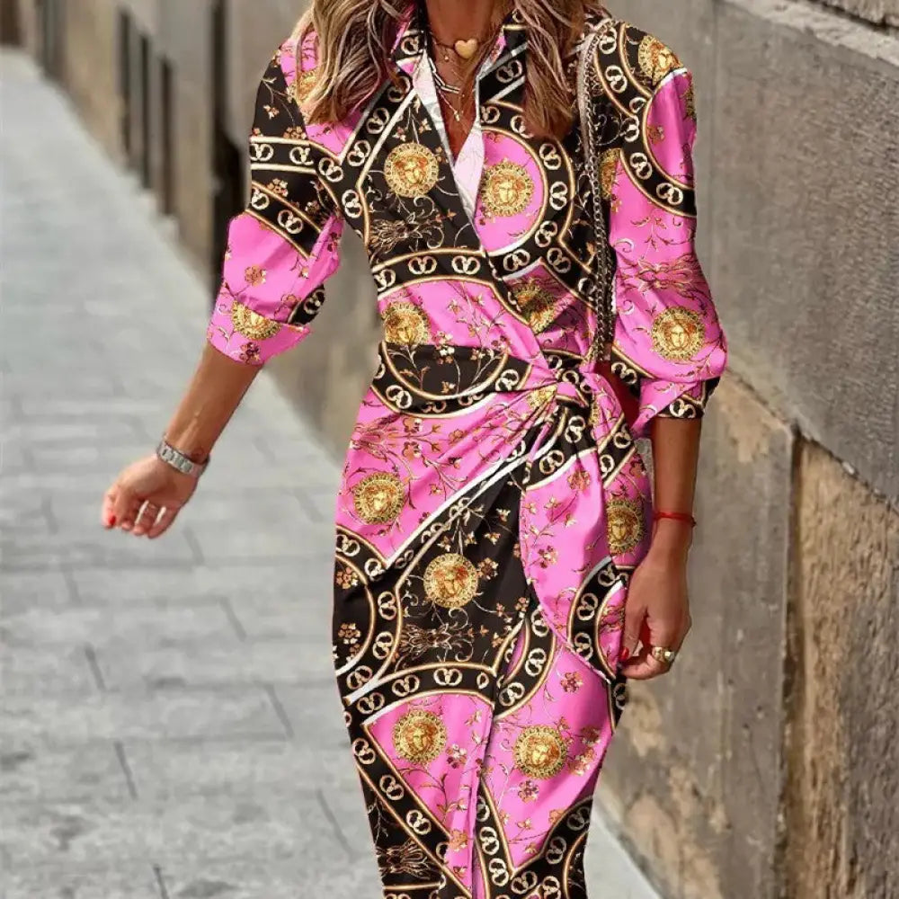 Belted Shirt Dress - Dark pink chain / 2XL - Women¡¯s Dresses Collection