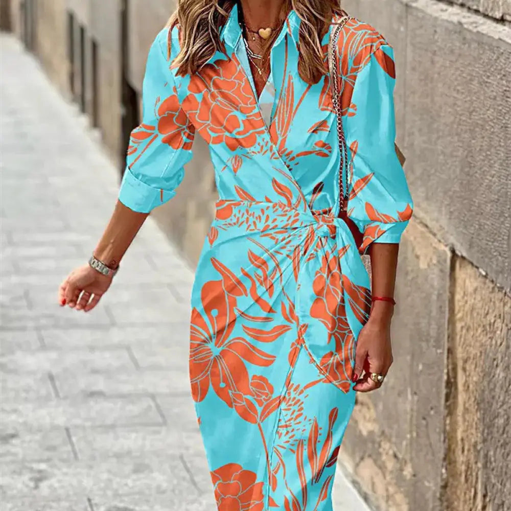 Belted Shirt Dress - Sky blue / 2XL - Women¡¯s Dresses Collection