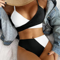 Bikini Patchwork Swimwear Ribbed Women’s Swimsuit Knot Back Beachwear Ruched Butt Biquinis Bathing Suits - Black / L