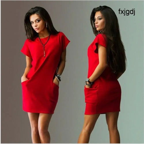 Bodycon Pocket T-Shirt Dress - Red / L - Women¡¯s Dresses Collection