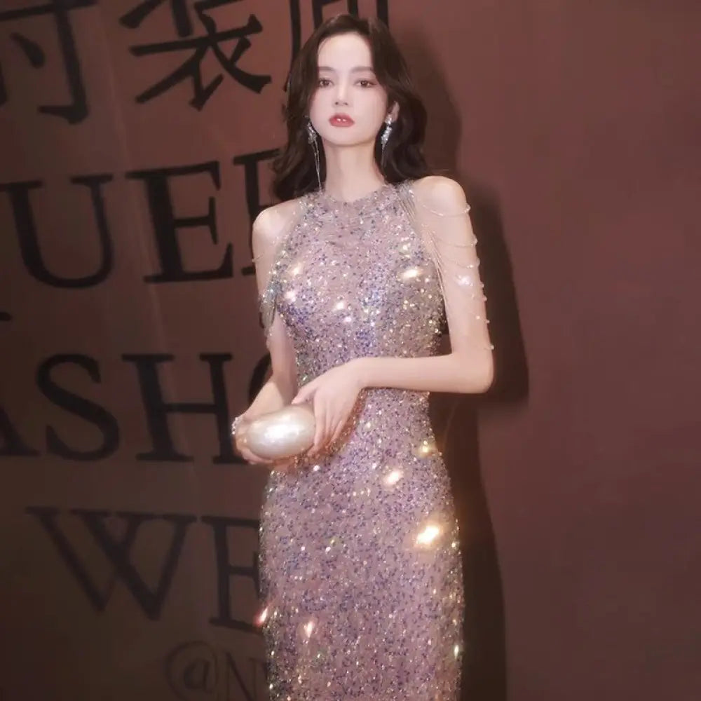 Elegant High-End Evening Dress - Apricot No Slit / L - Women¡¯s Dresses