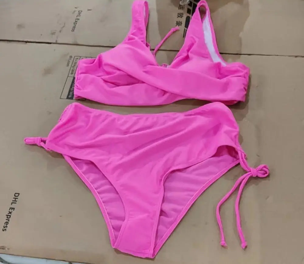 Fashion Strappy Bikini Swimsuit Woman - Rose pink / 2XL - Summer Clothing 2026