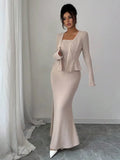 Knitted Long Skirt Two-Piece Set - Camel / L - Women¡¯s Dresses Collection