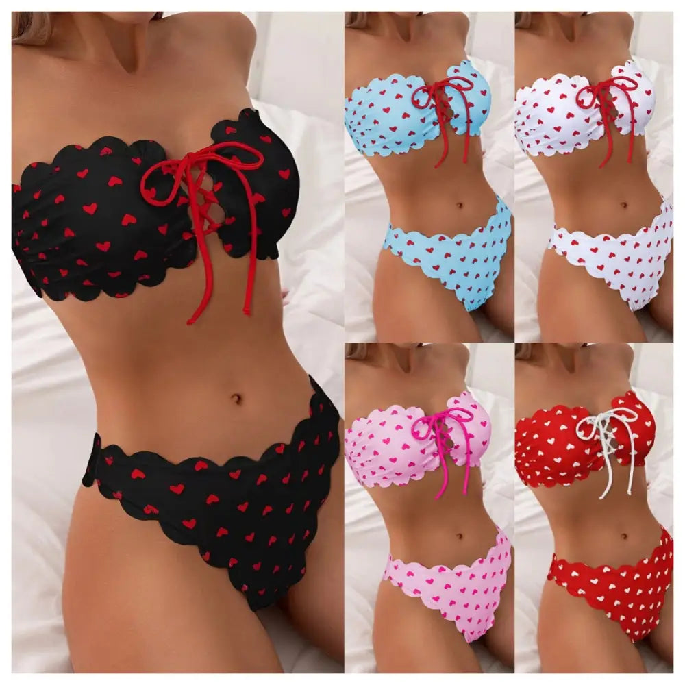 Printed Tube-top Bikini With Tie-up Drawstring - Summer Clothing 2026