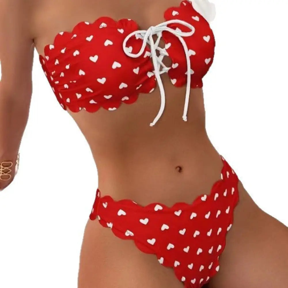 Printed Tube-top Bikini With Tie-up Drawstring - Summer Clothing 2026