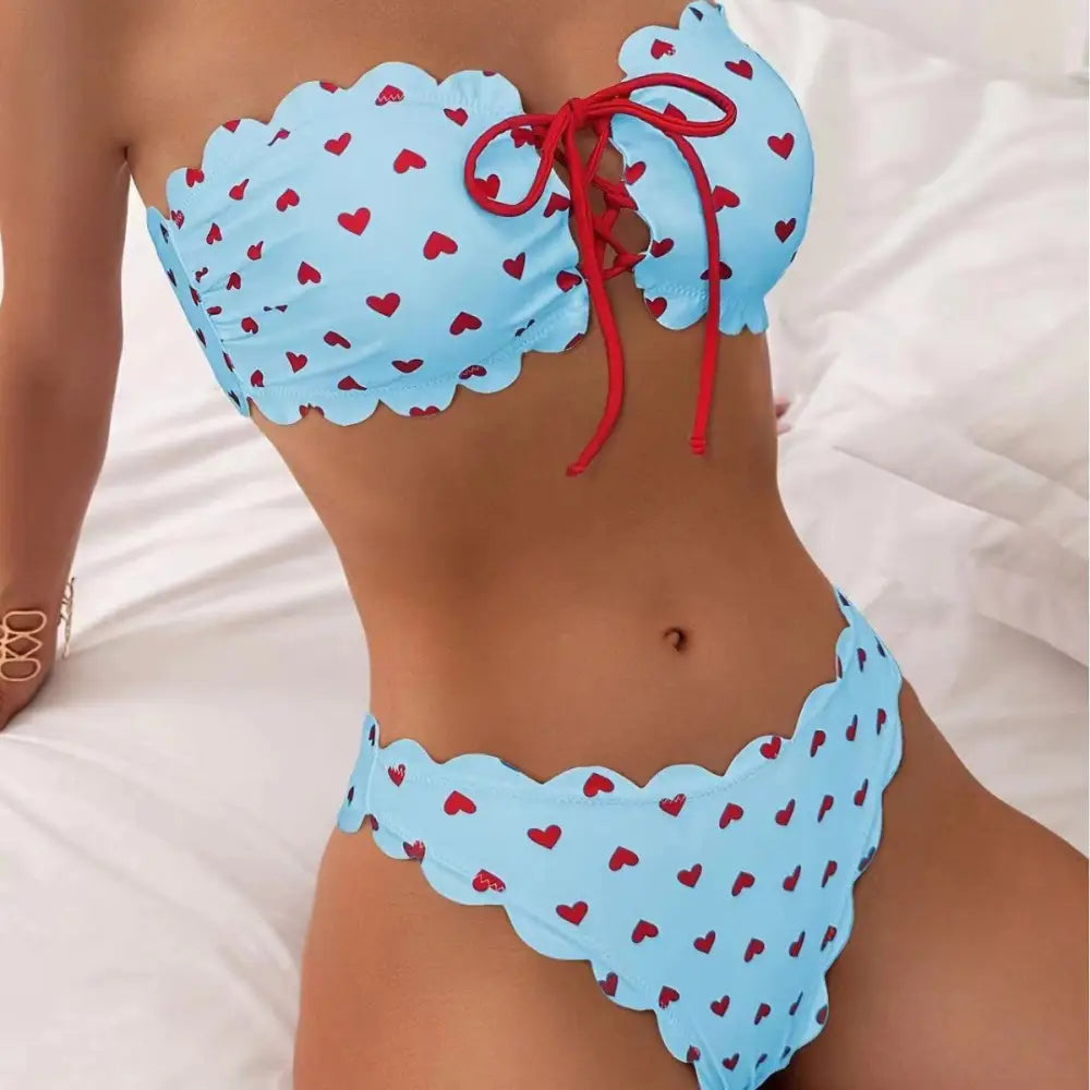 Printed Tube-top Bikini With Tie-up Drawstring - Summer Clothing 2026