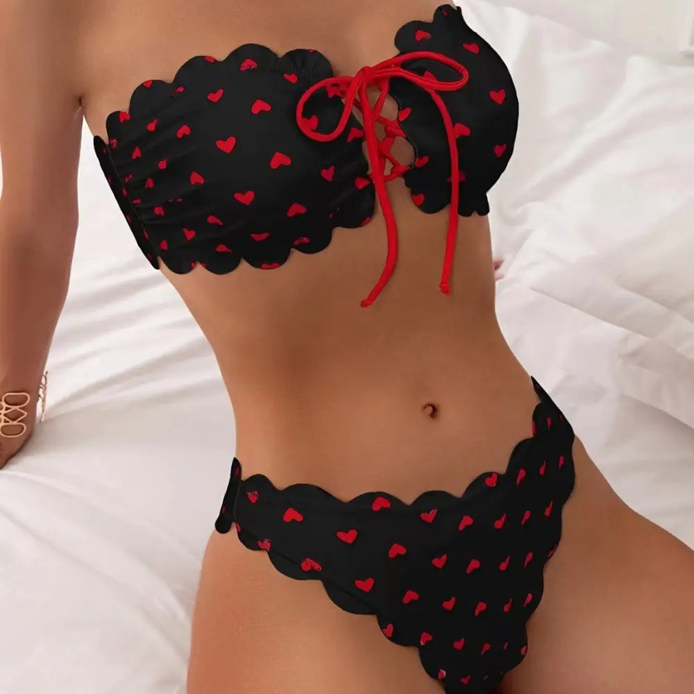 Printed Tube-top Bikini With Tie-up Drawstring - Summer Clothing 2026