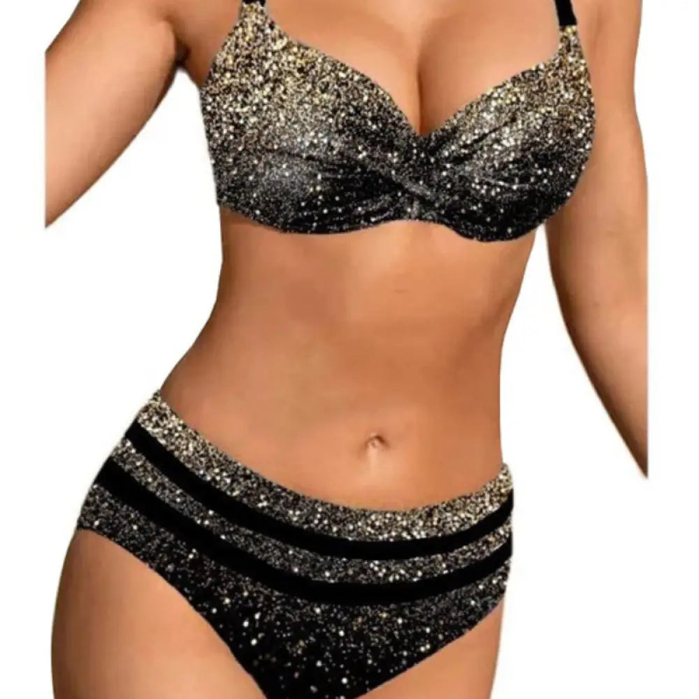 Sexy Bikini Solid Color Split Female Lace-up High Waist Swimsuit - Black / 2XL - Summer Clothing 2026