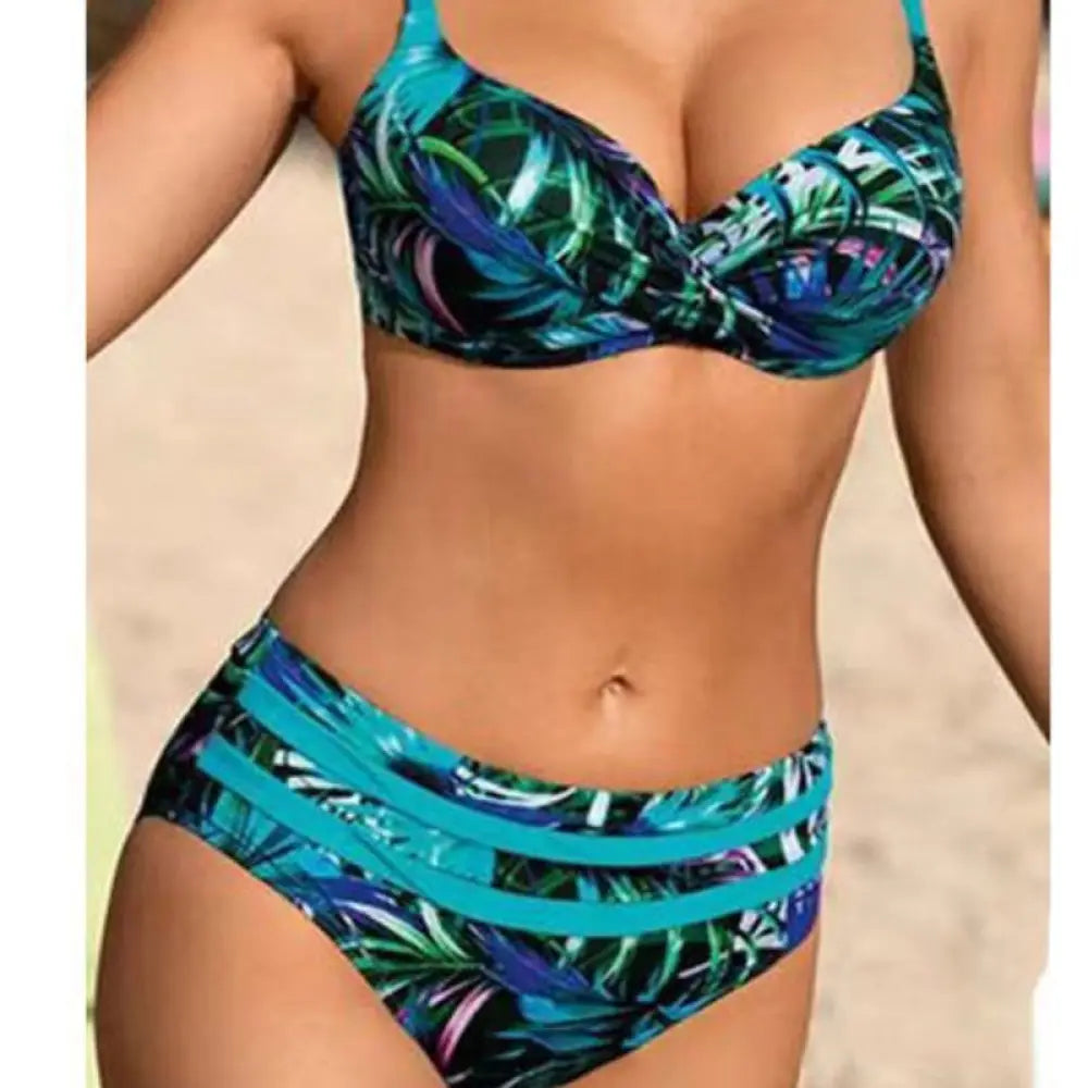 Sexy Bikini Solid Color Split Female Lace-up High Waist Swimsuit - Royal Blue / 2XL - Summer Clothing 2026