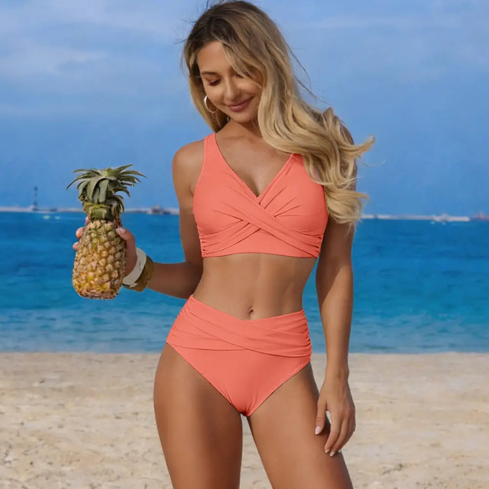 Sexy Split Swimsuit High Waist Swimsuit Outfit Bikini - Orange / 2XL - Summer Clothing 2026