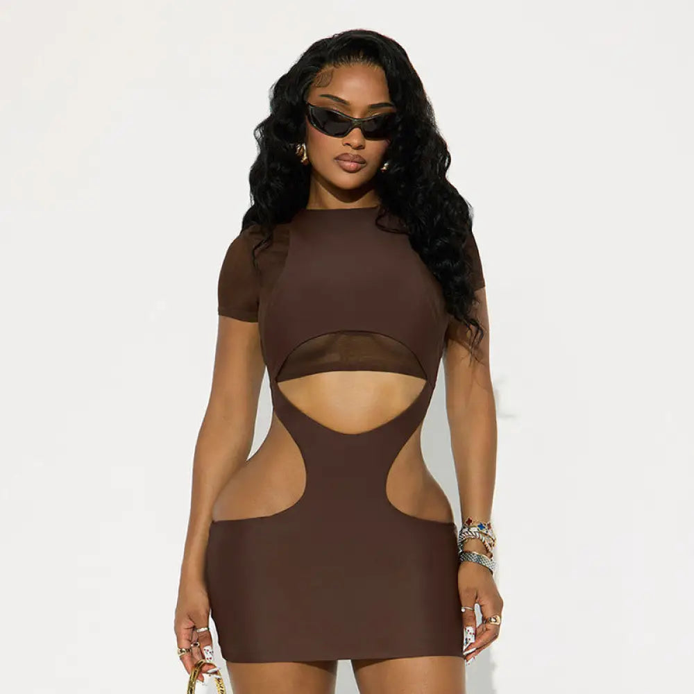 Solid-Color Two-Piece Dress Set - Brown / L - Women¡¯s Dresses