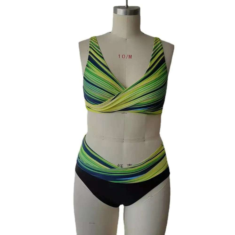 Striped Tie Dye Cutout Sexy High Waist Bikini Swimsuit - Summer Clothing 2026