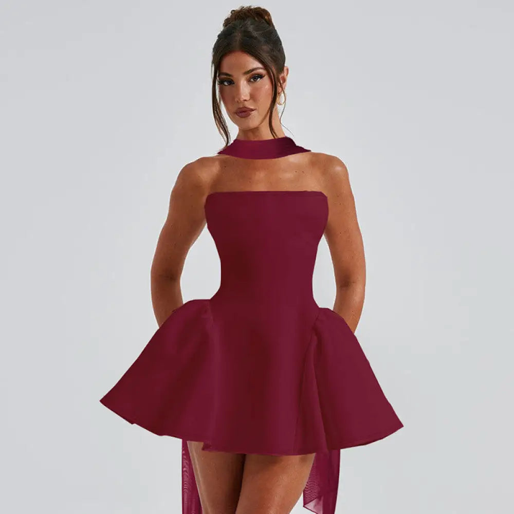 Tube Top Party Dress - Wine red / L - Women¡¯s Dresses Collection