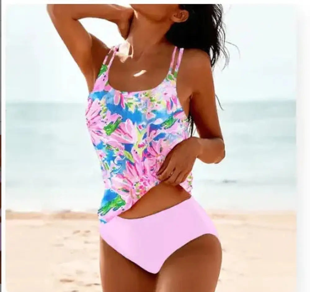 Vintage Printed Split High Waist Conservative Swimwear - Pink / L - Summer Clothing 2026