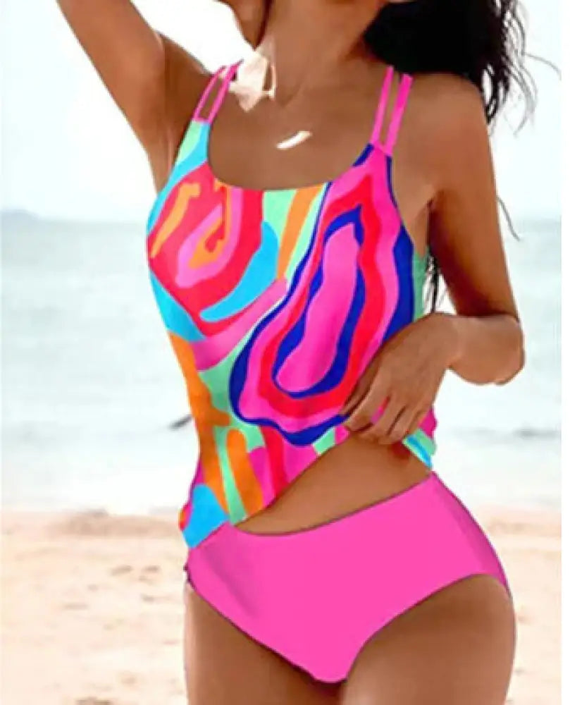 Vintage Printed Split High Waist Conservative Swimwear - Pink2 / L - Summer Clothing 2026