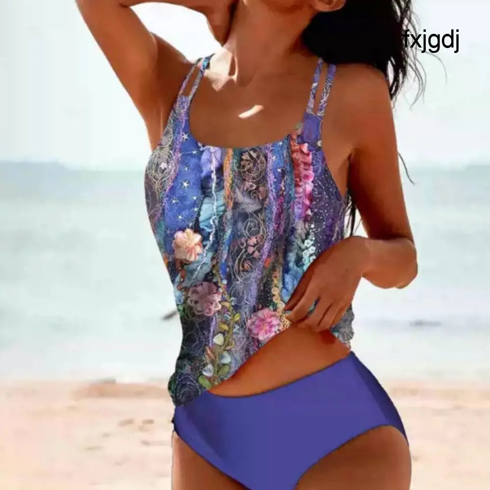 Vintage Printed Split High Waist Conservative Swimwear - Summer Clothing 2026