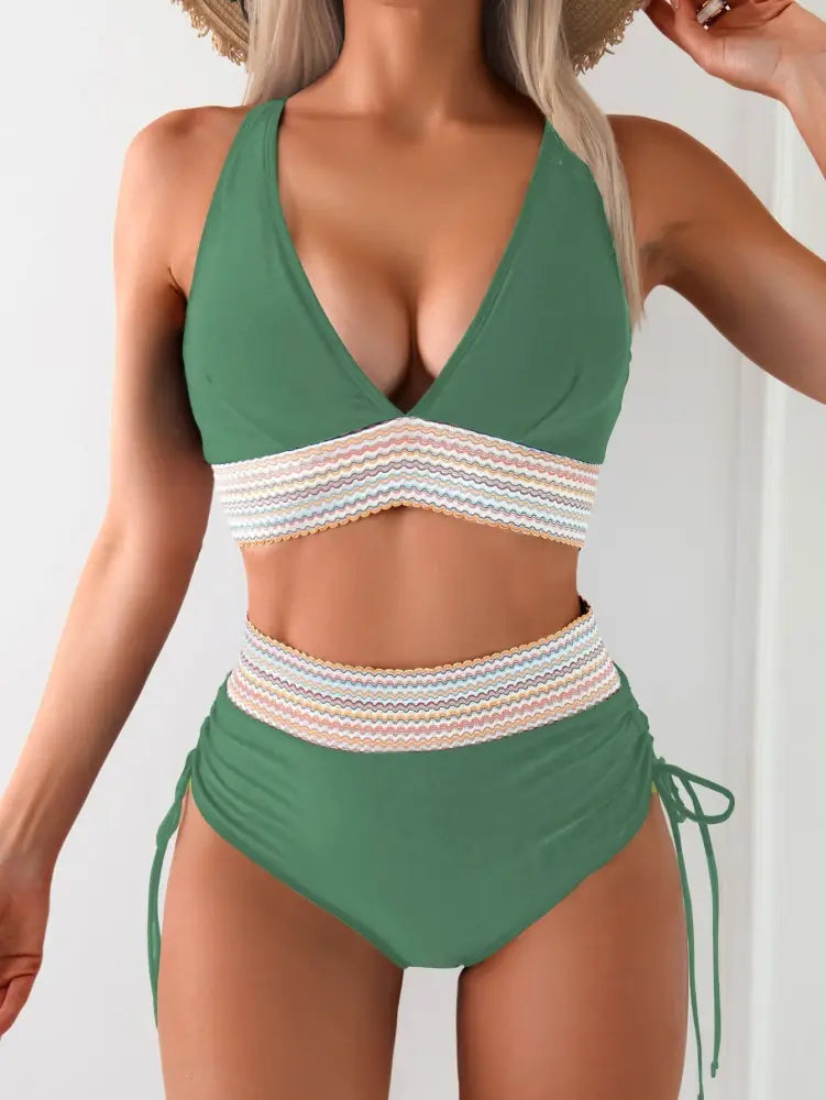 Women’s Deep V-Neck Backless Sexy Bikini Swimsuit - JK27AG / L - Summer Clothing 2026