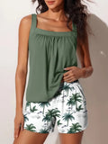 Women’s Slimming Plus-Size High-Waist Outfit Set - Green Coconut Tree / 2XL - Summer Clothing 2026